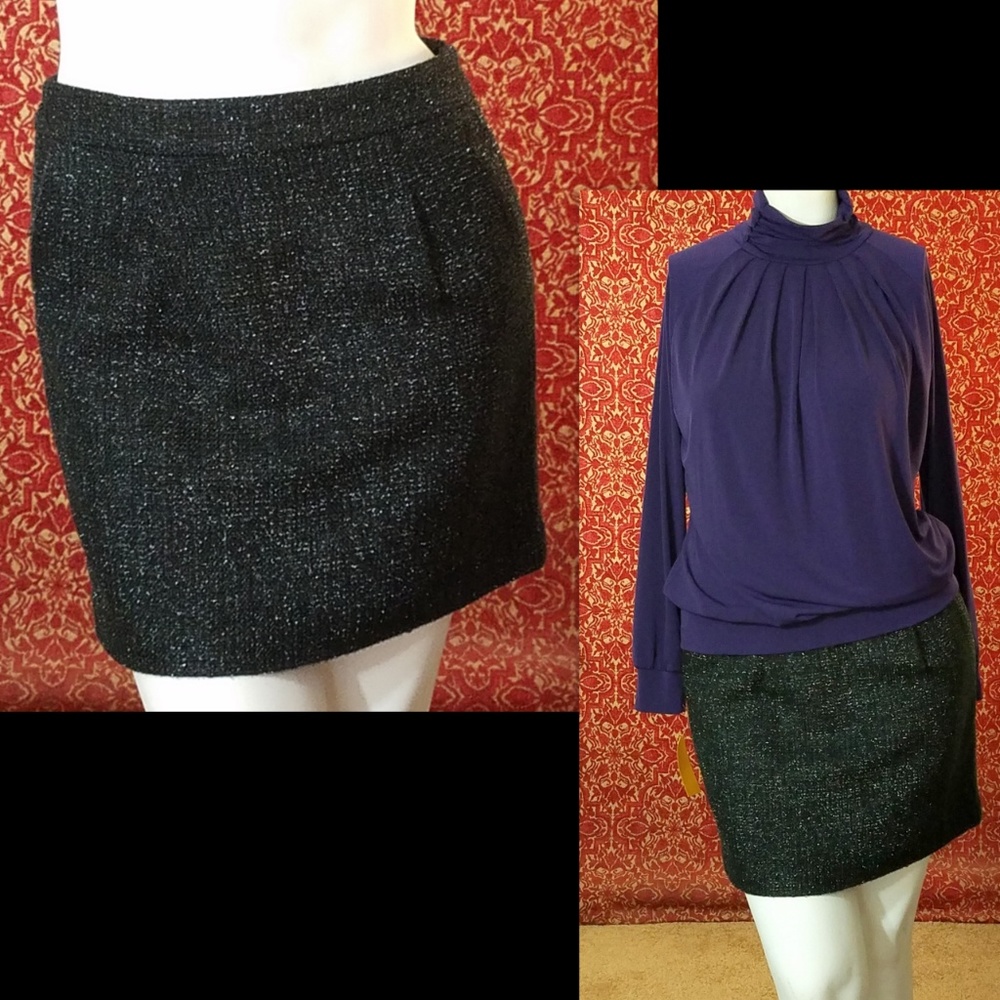 ANN TAYLOR black metallic tweed mini skirt 10⤵️🕙